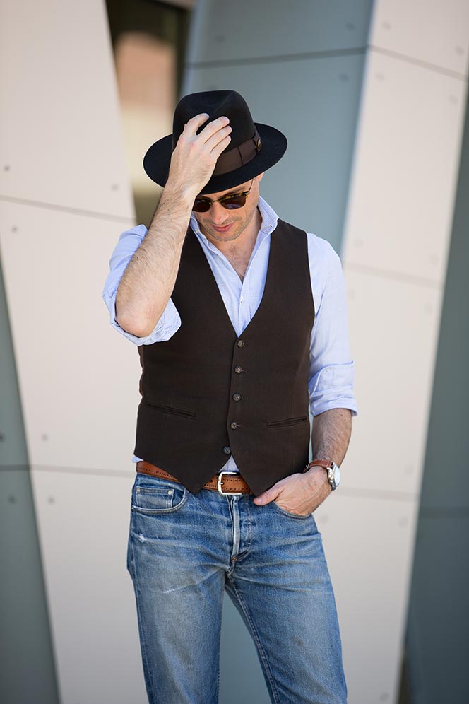 mens casual vest and jeans