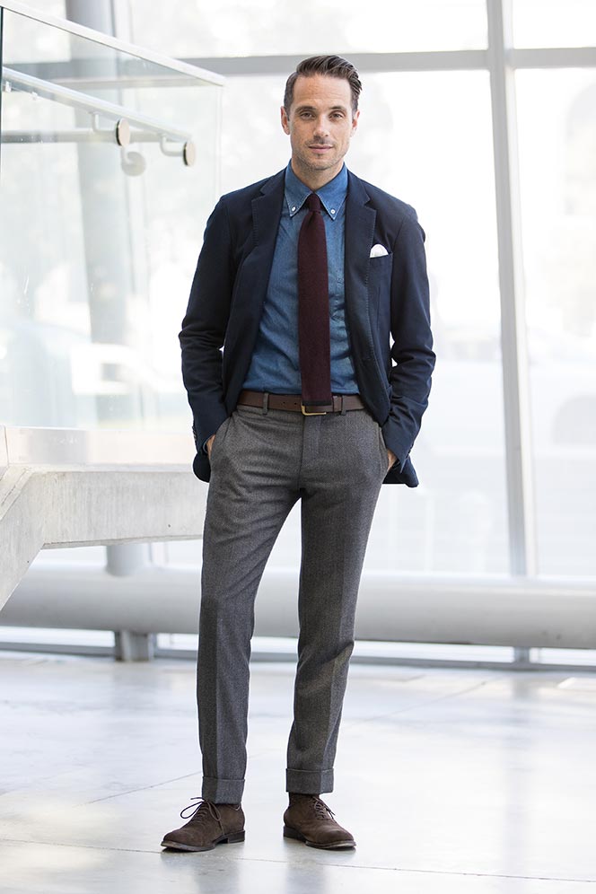 business casual suit without tie