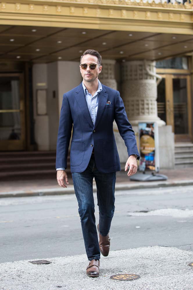 casual navy suit