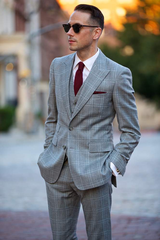 Grey Plaid Three Piece Suit - He Spoke Style