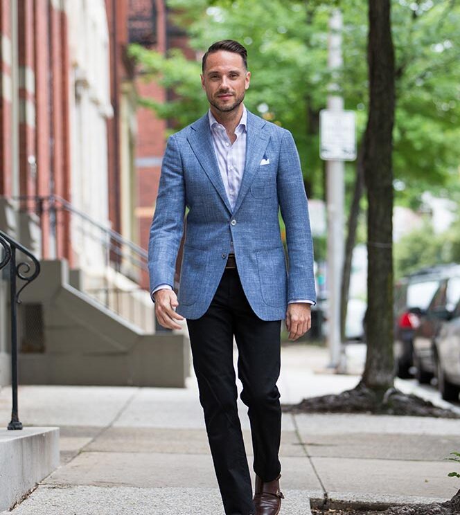 Light Blue Suitsupply Linen Blazer - He Spoke Style
