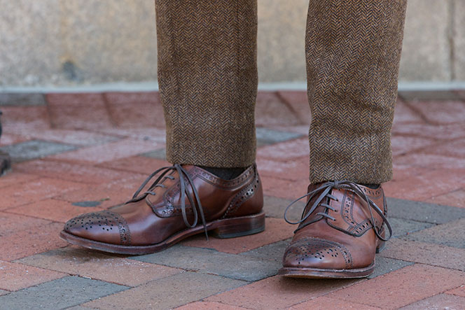 Brown Dress Shoes with Herringbone Pants - He Spoke Style