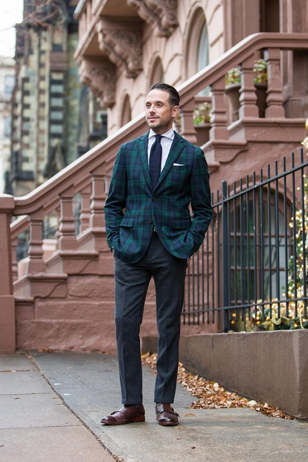 Black Watch Tartan Plaid Blazer Men's Outfit Idea - He Spoke Style