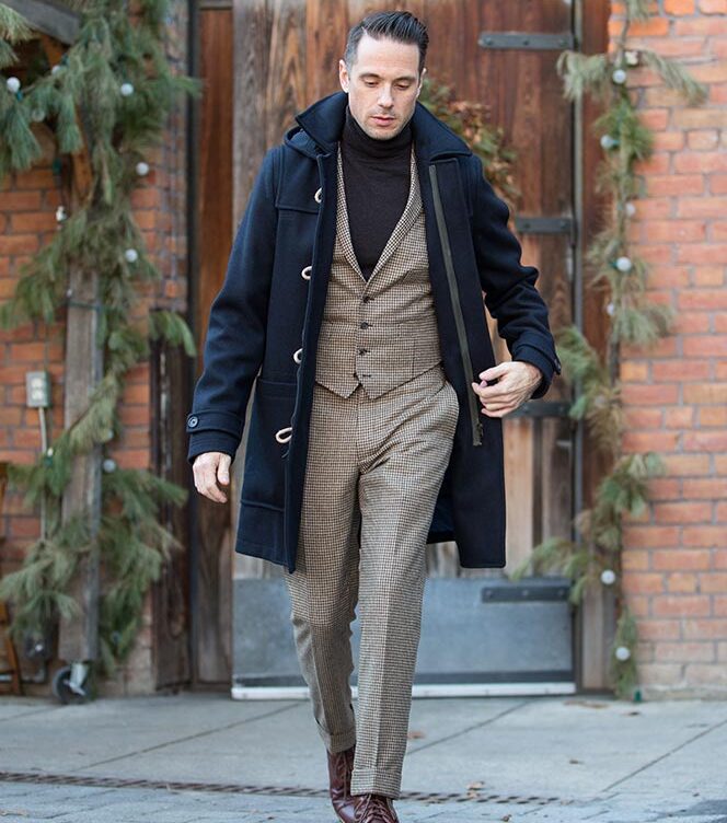 mens houndstooth pants vest winter outfit ideas