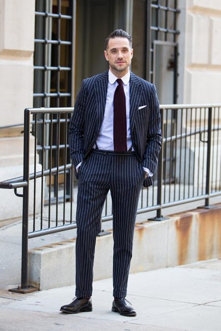 blue pinstripe pants