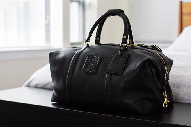 leather duffle bag black