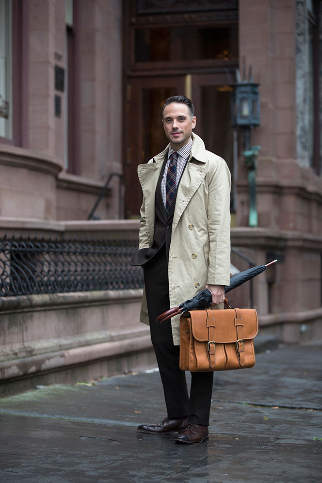 khaki-trench-coat-classic-business-outfit-brown-suit-briefcase - He Spoke  Style