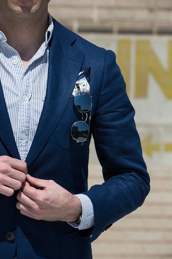 blue-blazer-garrett-leight-sunglasses-striped-cotton-button-down-shirt-mens-outfit-ideas