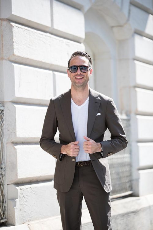 How To Wear a Suit with a T-Shirt - He Spoke Style