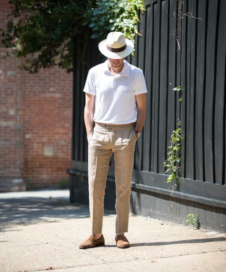 White Polo Shirt With Khaki Pants And Panama Hat He Spoke Style