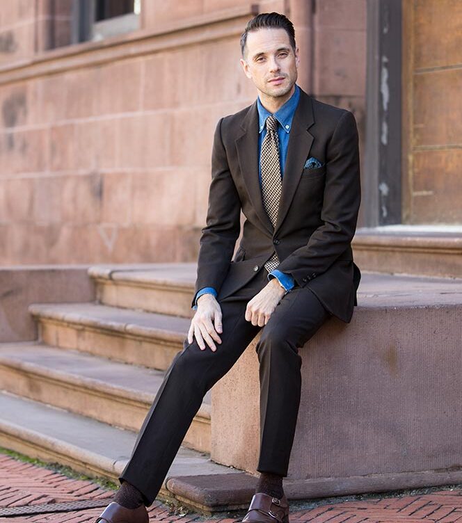 dress down brown suit casual