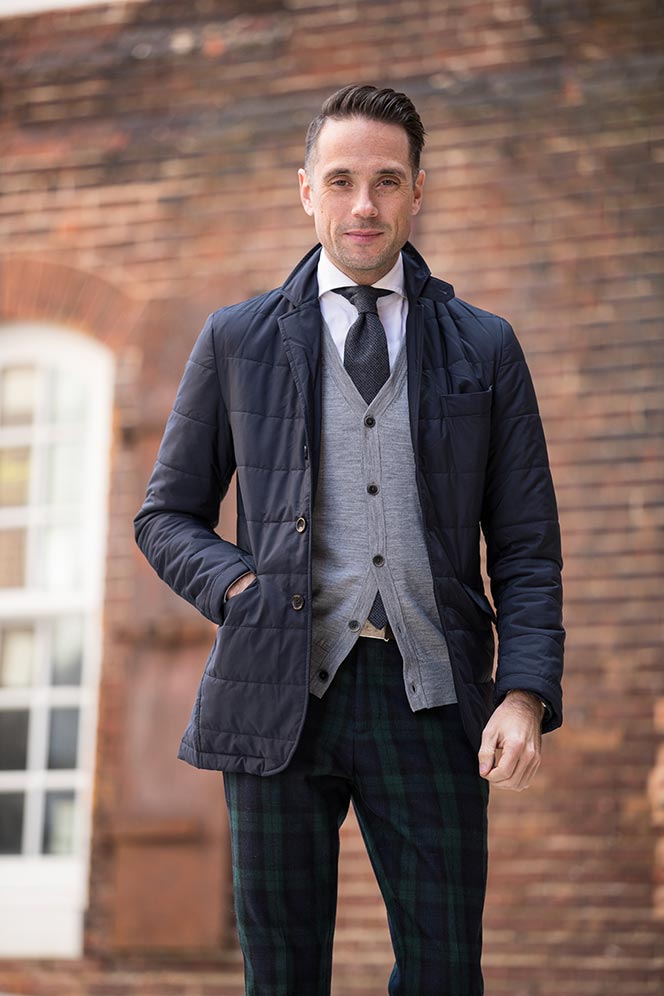 men's navy and green plaid pants