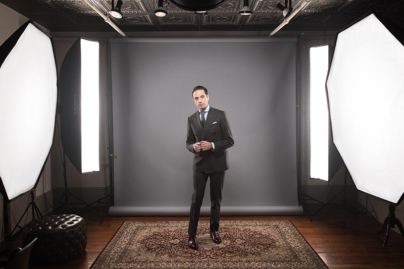 behind-the-scenes-camera-studio-lighting-set-up-he-spoke-style-grey-double-breasted-flannel-suit