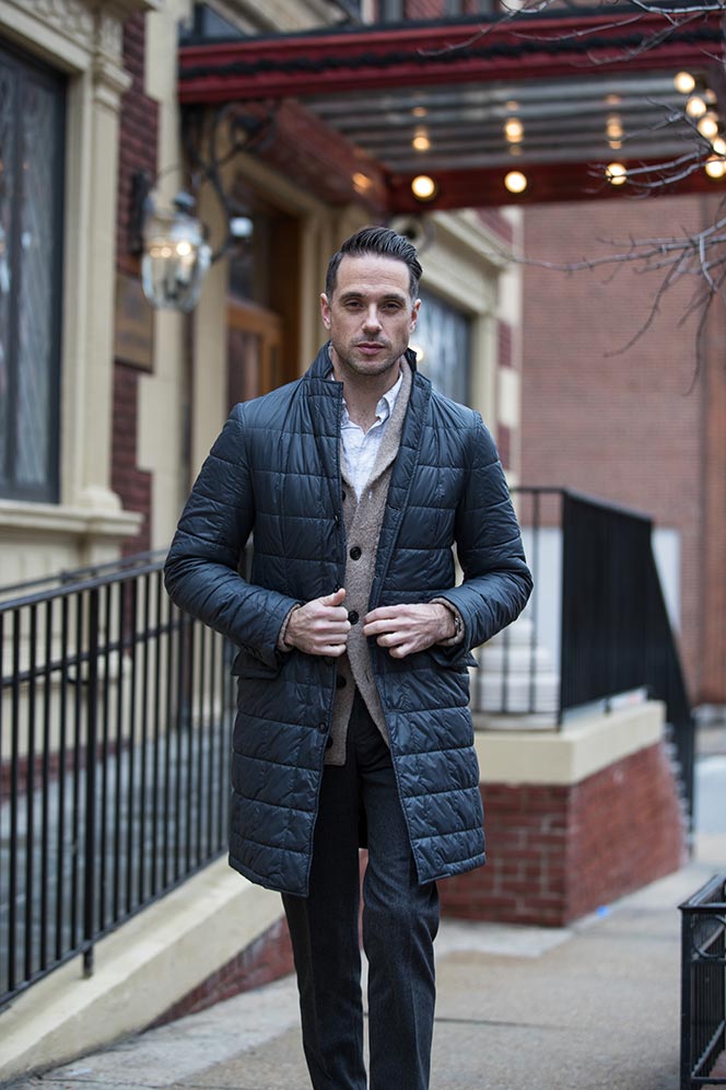 tan-chunky-shawl-cardigan-with-grey-flannel-pants-quilted-jacket-mens-winter-smart-casual-look-1