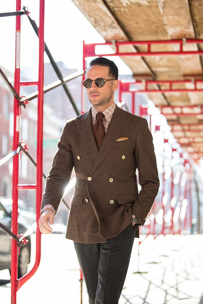 brown-double-breasted-jacket-rust-colored-tie-gingham-shirt-grey-pants-mens-winter-outfit-ideas-business-1