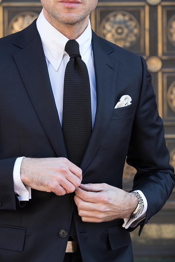 black suit cocktail attire