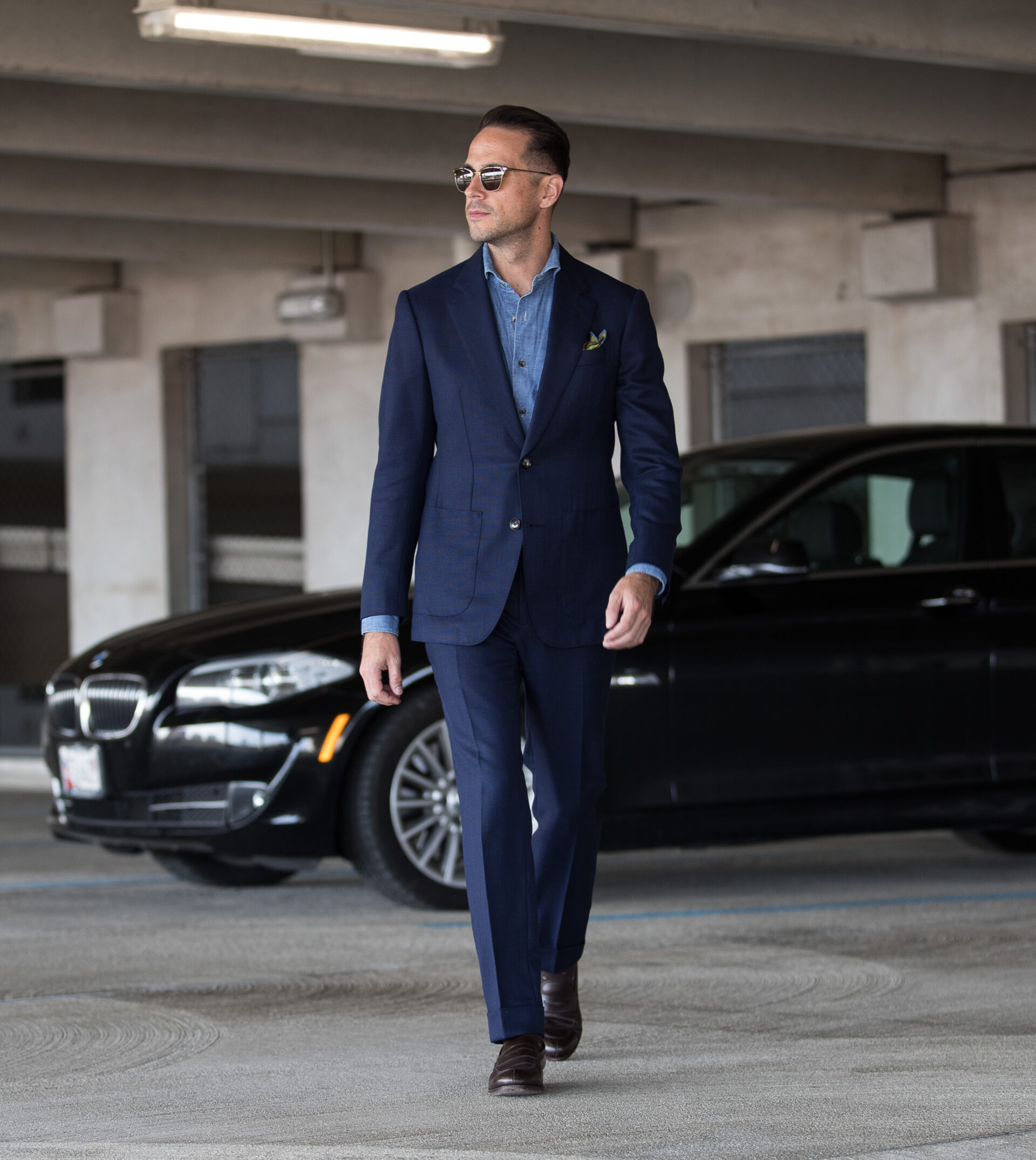 Navy Blue Hopsack Suit | He Spoke Style