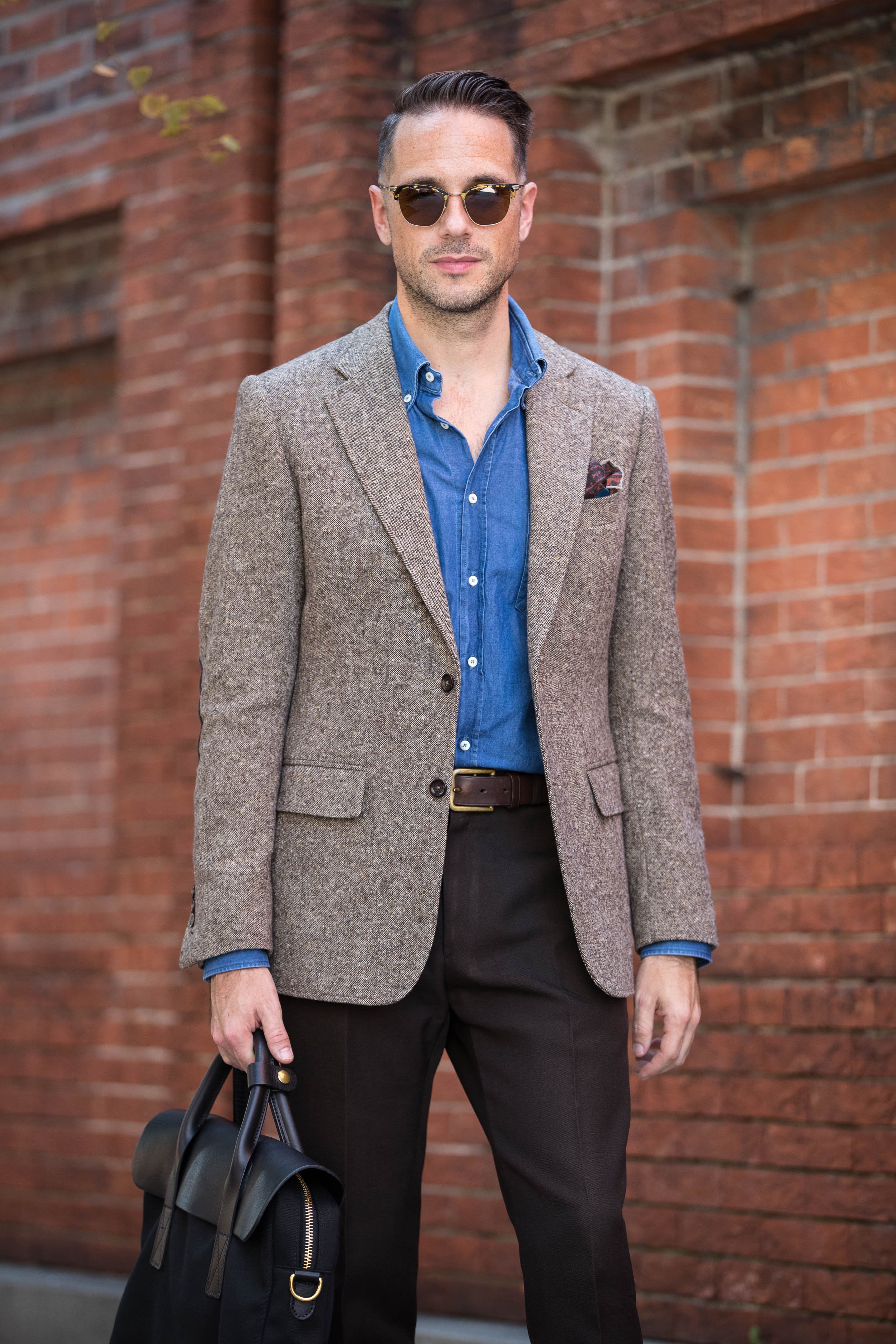 brown-donegal-tweed-sport-coat-with-denim-shirt-outfit | He Spoke Style