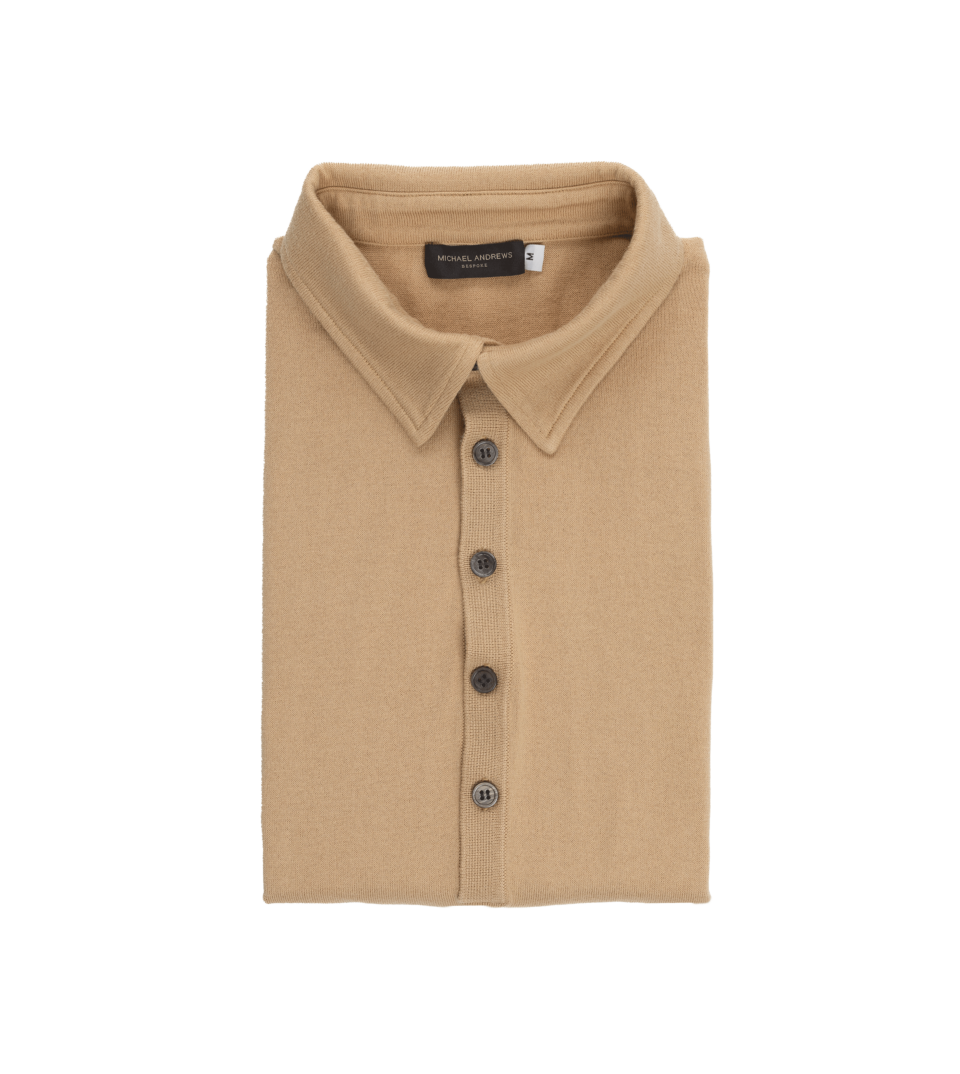 Camel Knit Pima Cotton Polo Shirt | He Spoke Style