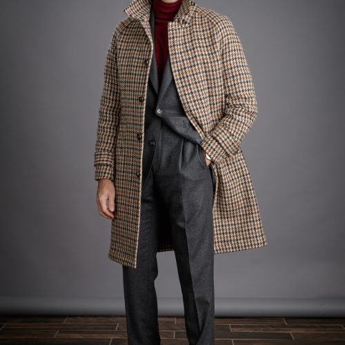 Brown Houndstooth Balmacaan Coat - He Spoke Style Shop