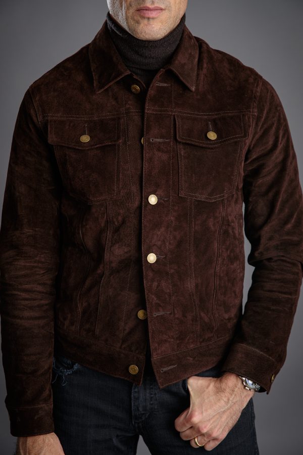 brown suede trucker jacket