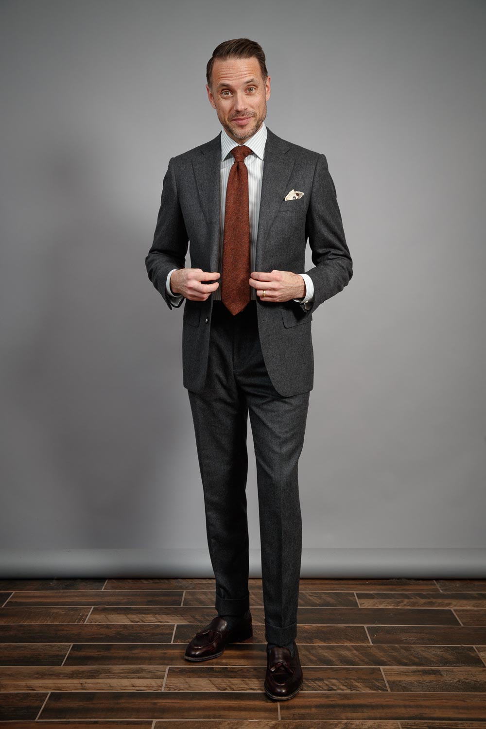 five-ways-to-wear-grey-flannel-suit-for-men-rust-tie-white-shirt-tassel-loafers-2021