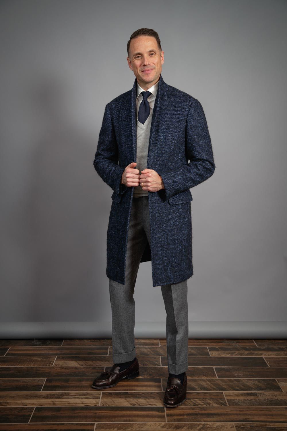 grey-v-neck-sweater-with-grenadine-tie-tassel-loafers-for-men