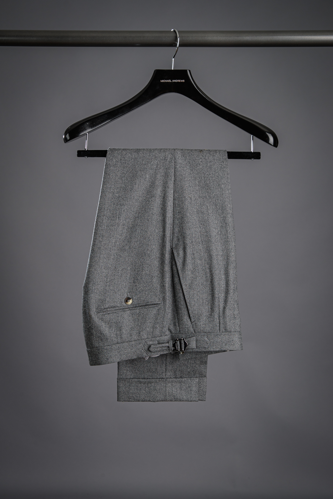 mens-grey-flannel-pants-trousers-side-adjusters-tabs-cuff-he-spoke ...