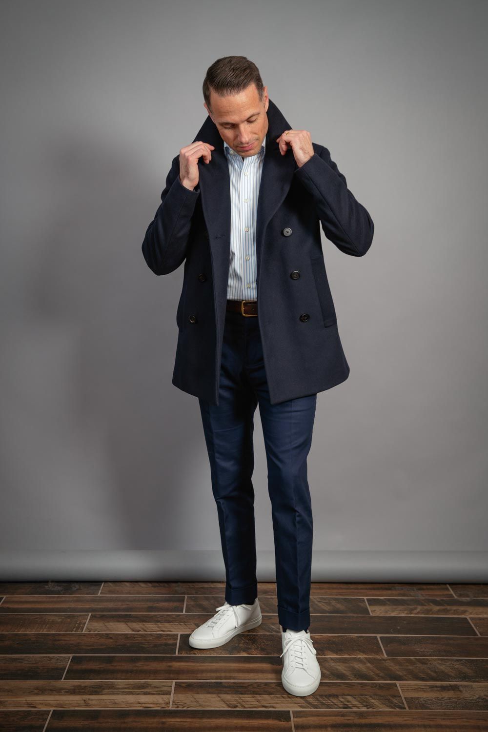 most-versatile-coat-for-men-with-white-sneakers-navy-trousers