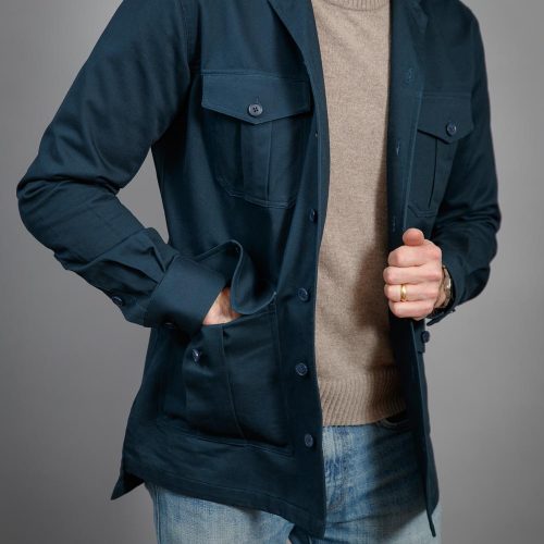 Navy Blue Heavy Duty Cotton Safari Shirt Jacket - He Spoke Style Shop