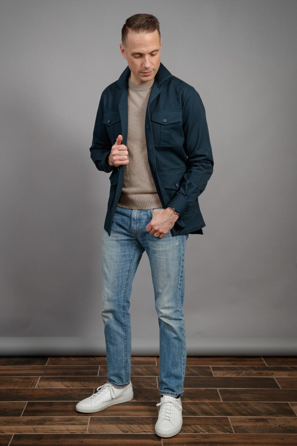 Navy Blue Heavy Duty Cotton Safari Shirt Jacket | He Spoke Style