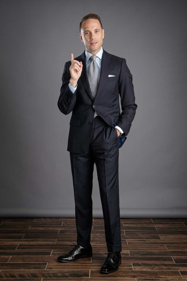 navy blue suit with black shoes
