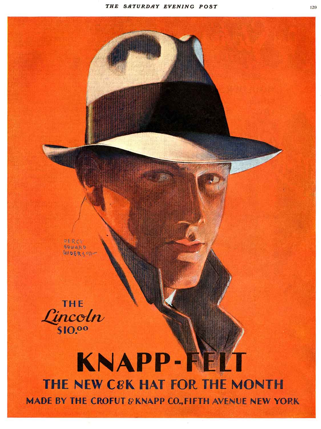 An advertisement for knapp felt hats in the 1920s