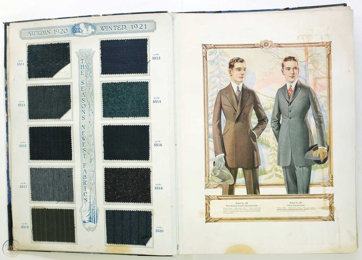 A fabric book for men's suits in the 1920s
