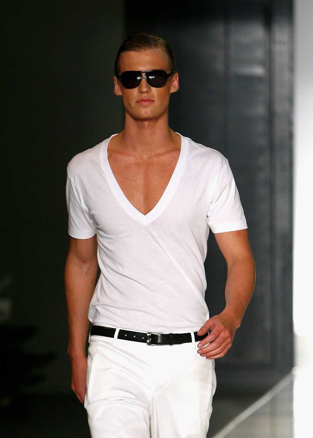 Deep V-neck t-shirts are a style that dates you to the 2000s