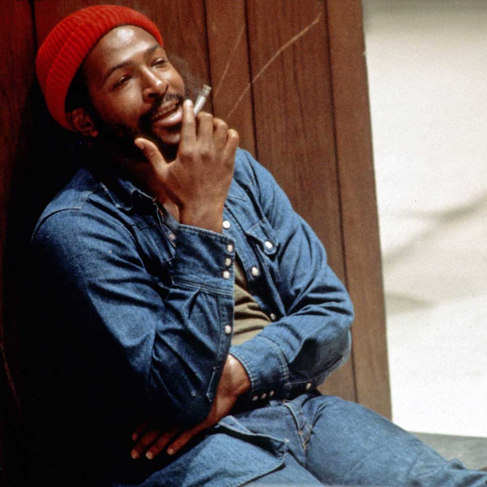 Marvin Gaye in a denim shirt with pearl buttons and blue jeans