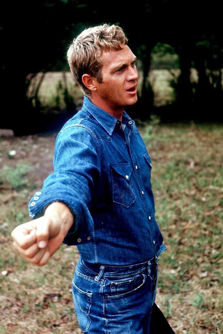 Steve McQueen in a denim western shirt paired with jeans