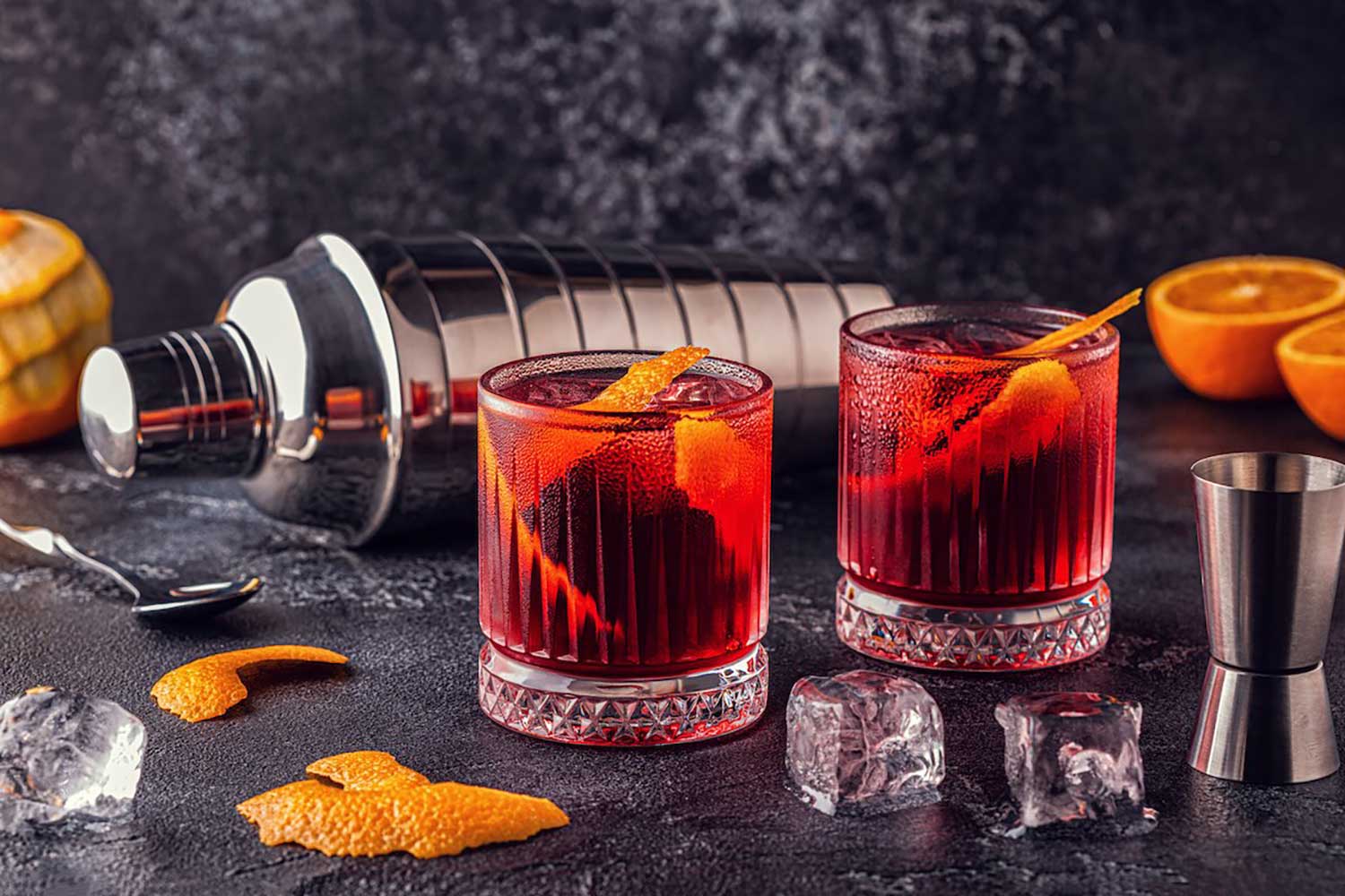 Two Negronis that have been shaken instead of stirred.
