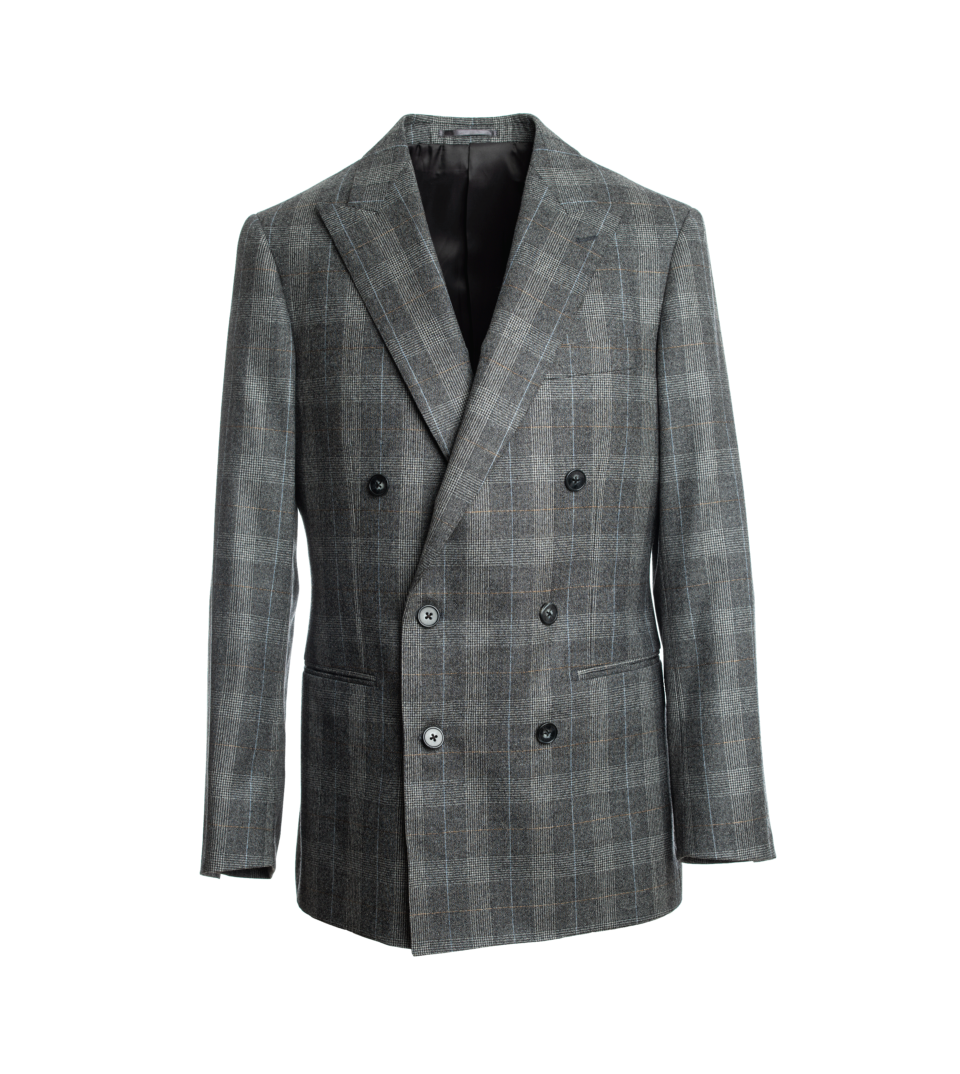 Gray Plaid Double-Breasted Flannel Suit - He Spoke Style