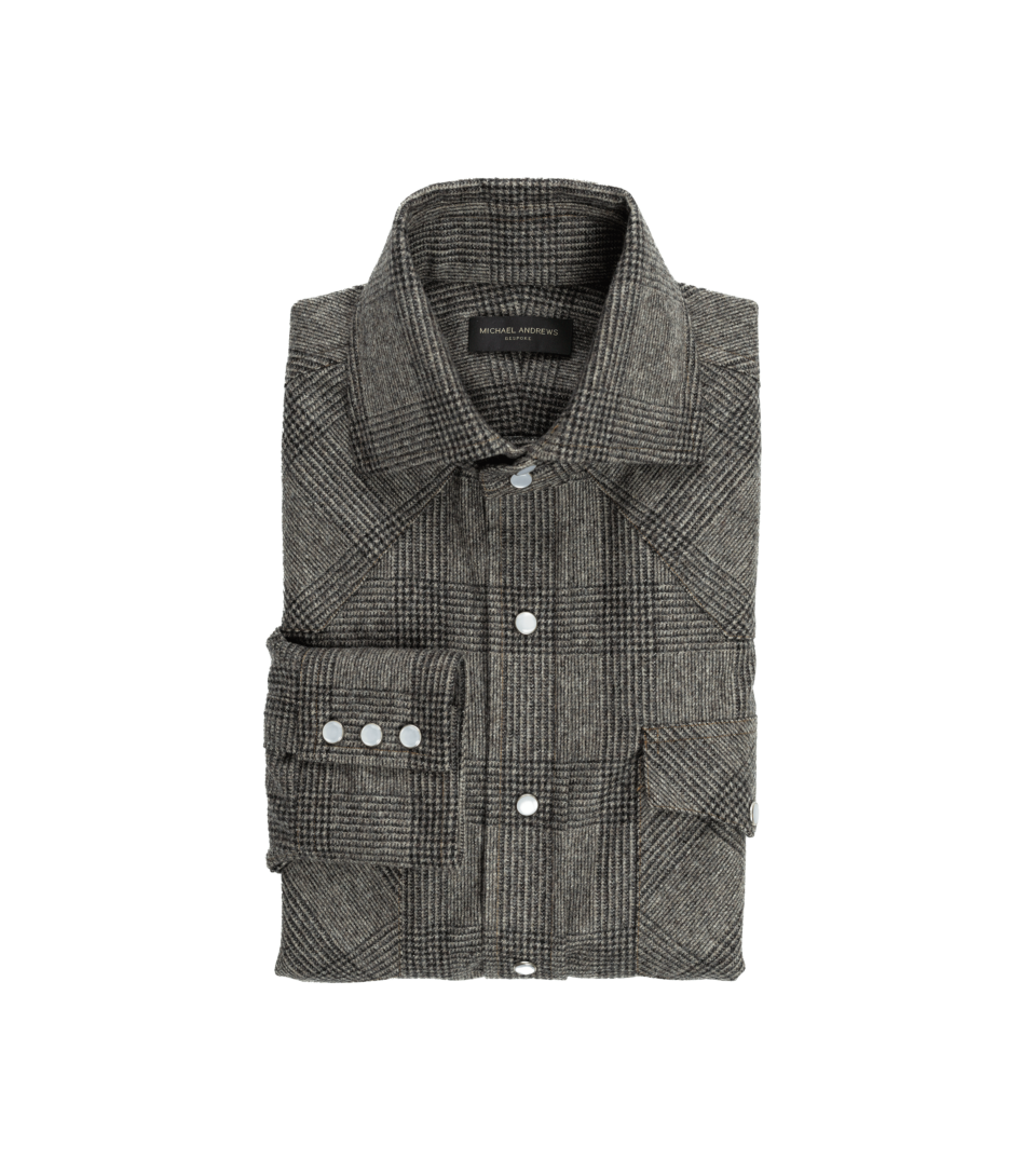 Gray Brown Wool Plaid Western Snap Shirt - He Spoke Style Shop