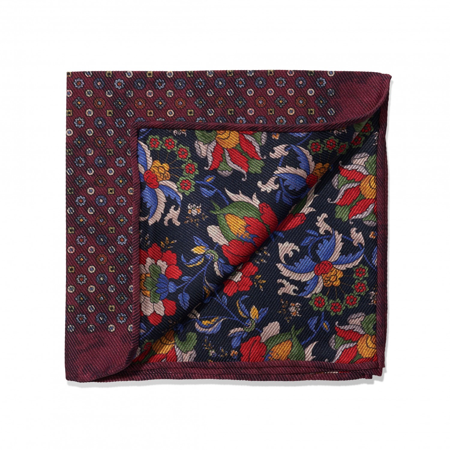 Maroon Medallion and Floral Print Double Sided Pocket Square - He Spoke ...
