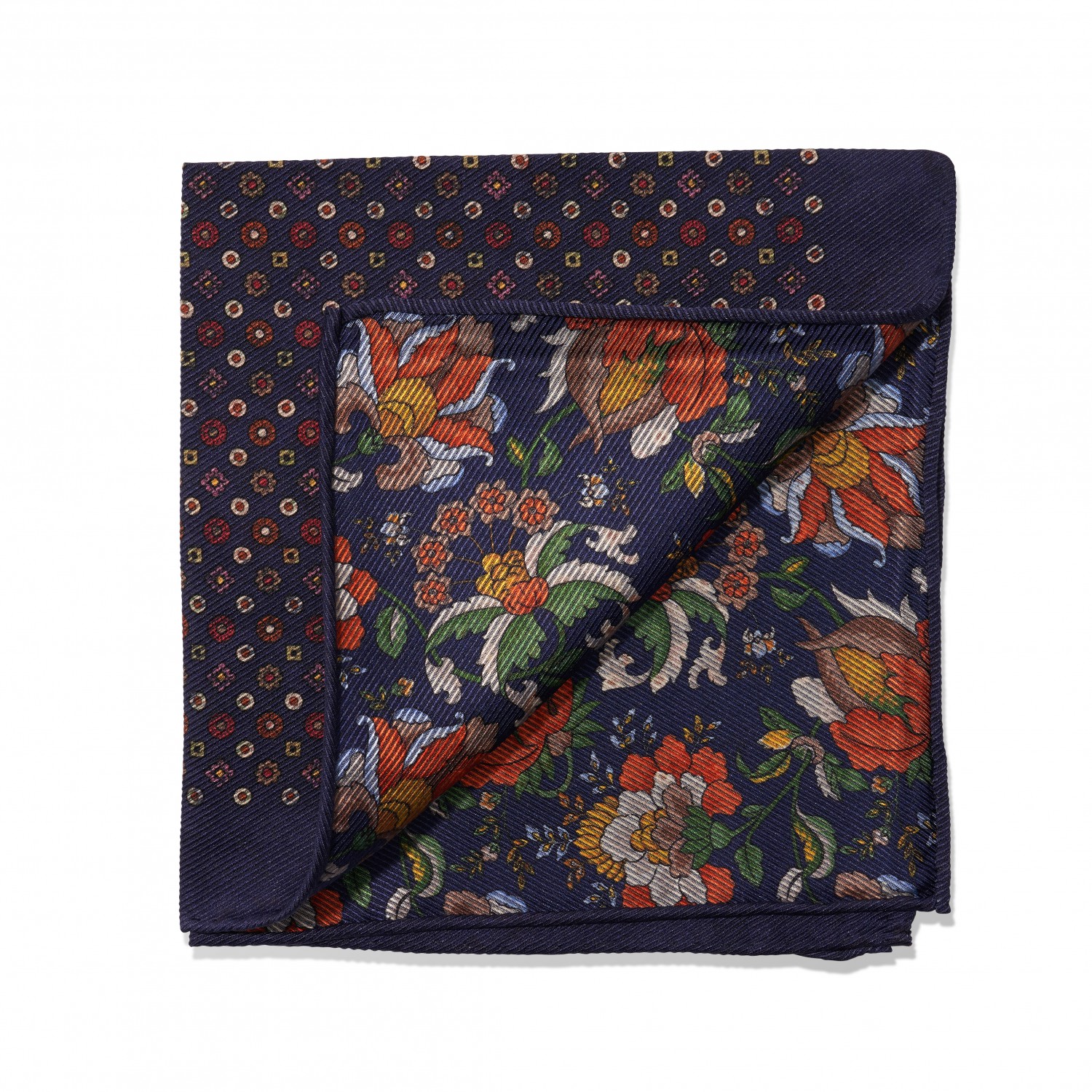 Blue Medallion and Floral Print Double Sided Pocket Square - He Spoke Style