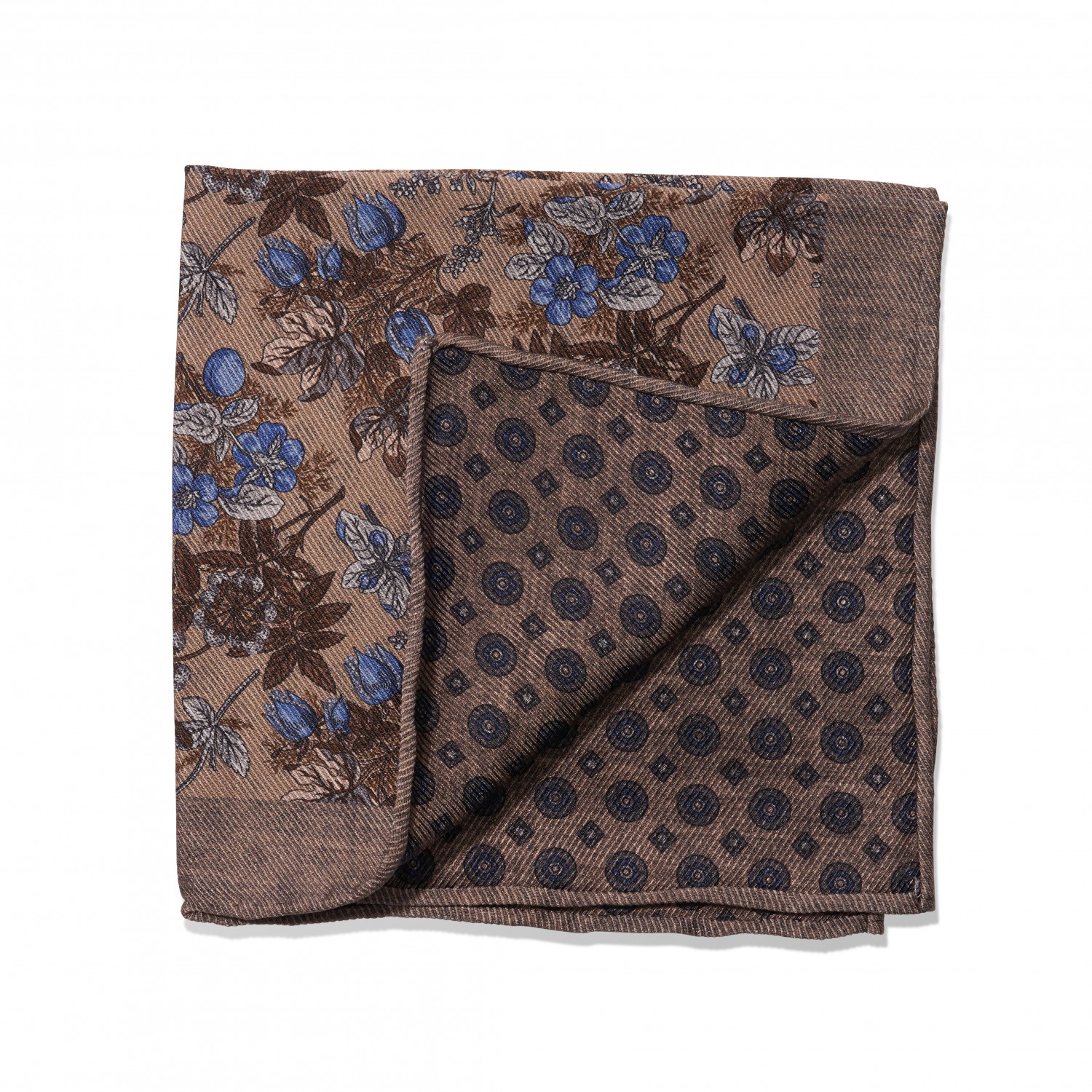 Tan, Brown & Blue Floral & Large Medallion Double Sided Pocket Square ...