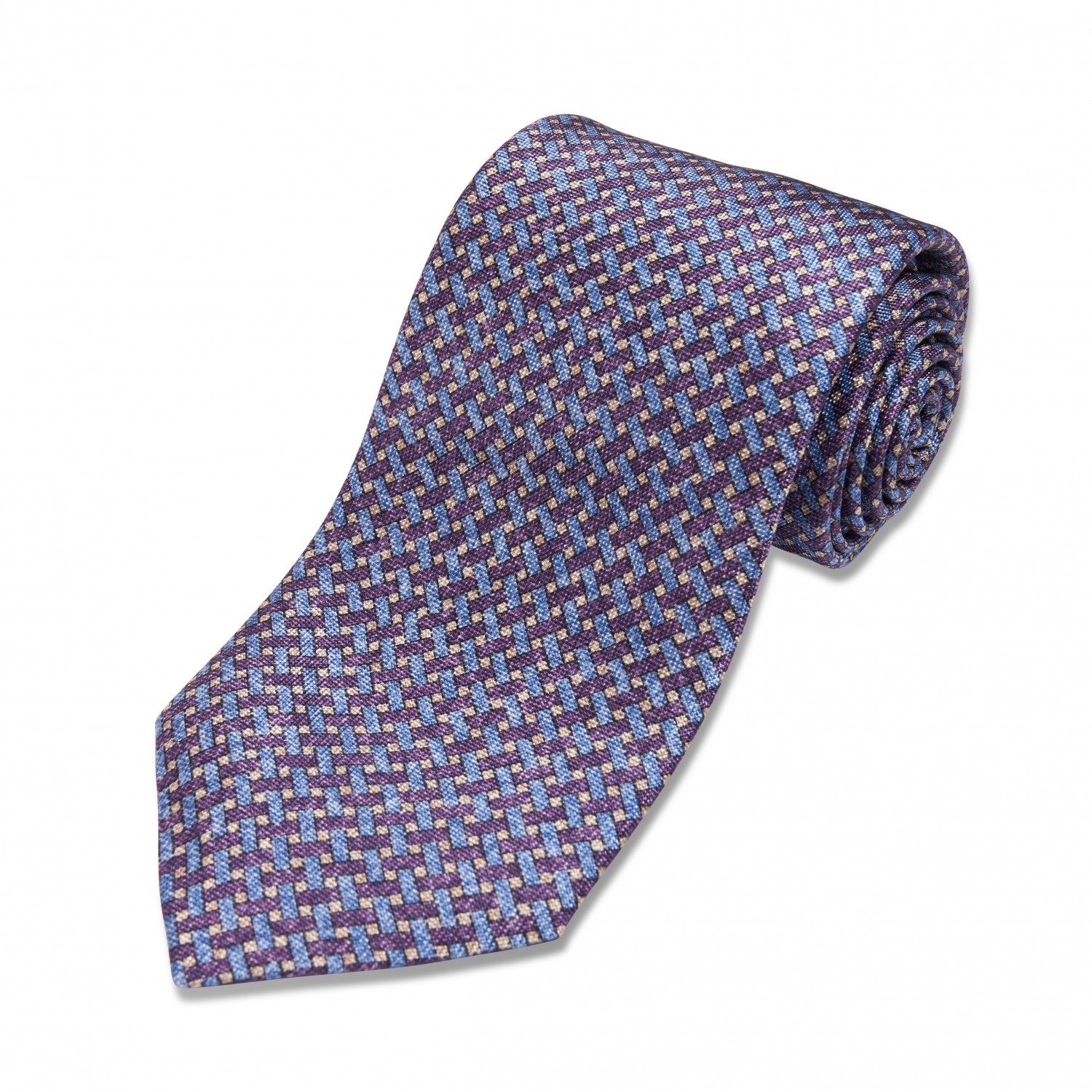 Blue, Purple, Ivory Geometric Silk Necktie - He Spoke Style