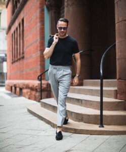 grey dress pants and black shirt Men's Grey Slim Fit 2-Piece Suit  Jacket + Pants Combination