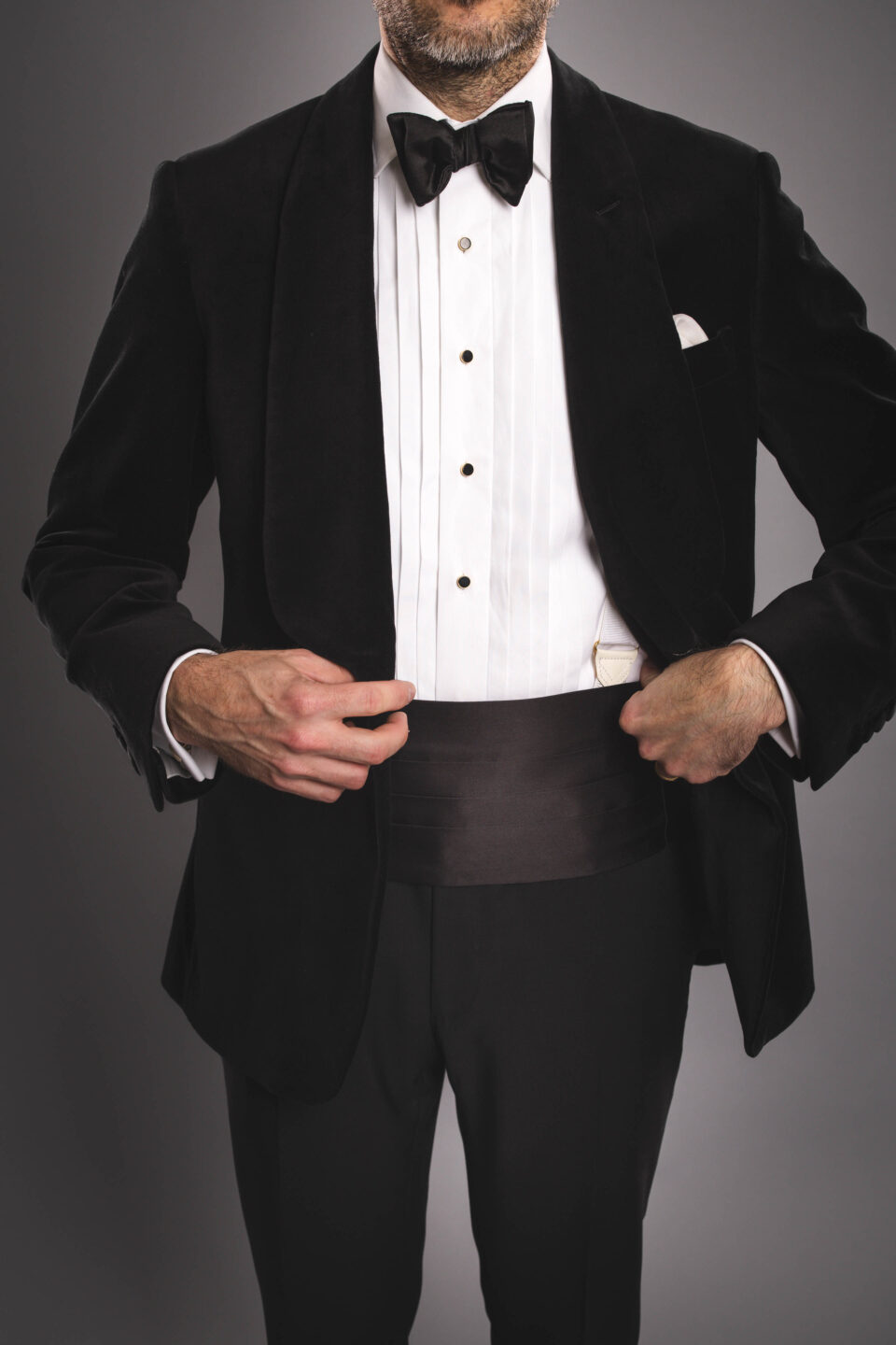 Close-Up of Black Velvet Self-Facing Shawl Collar Dinner Jacket - He Spoke Style Shop