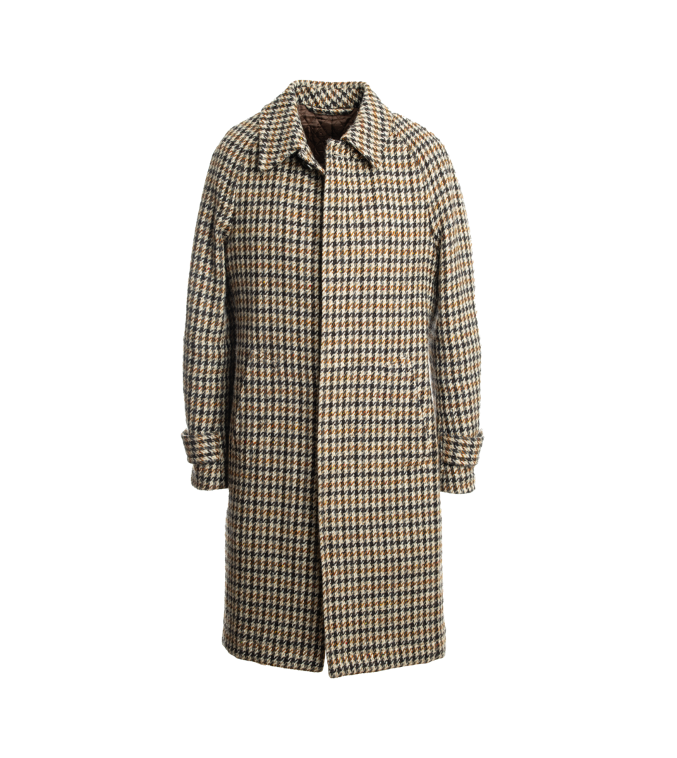 Bespoke Brown Houndstooth Balmacaan Coat | He Spoke Style