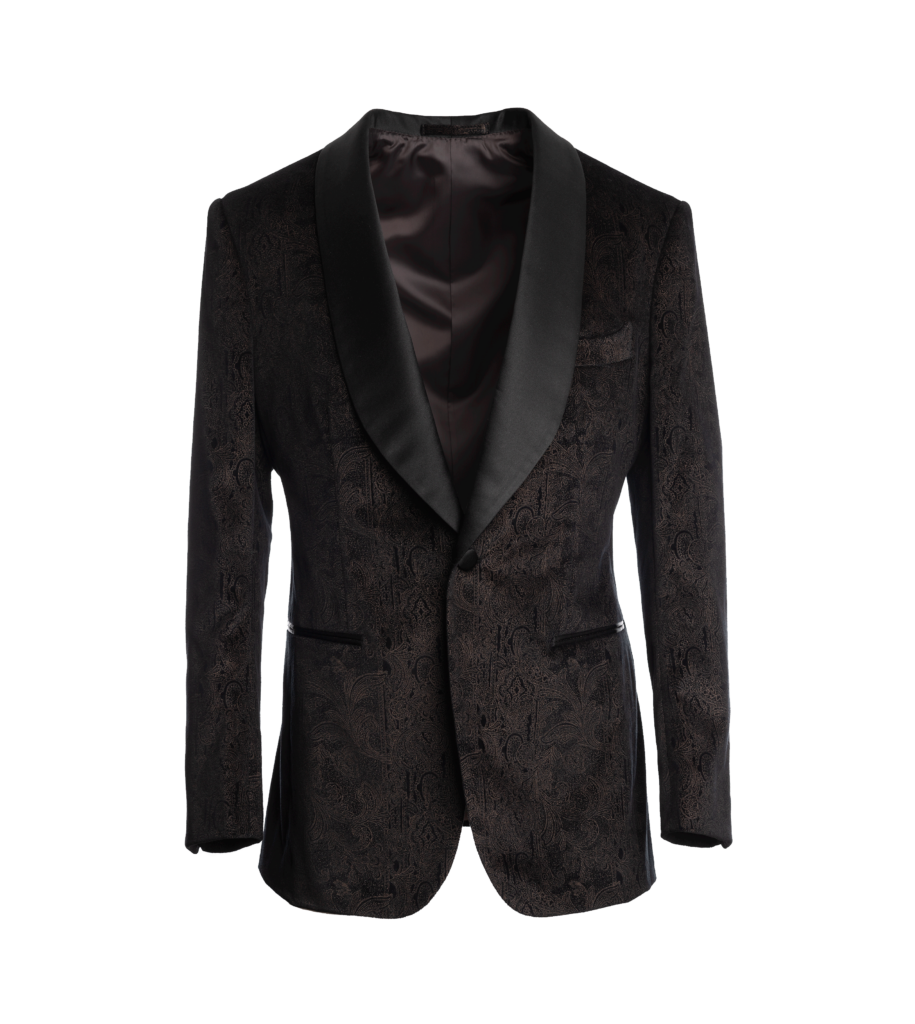 Brown Jacquard Velvet Shawl Collar Dinner Jacket