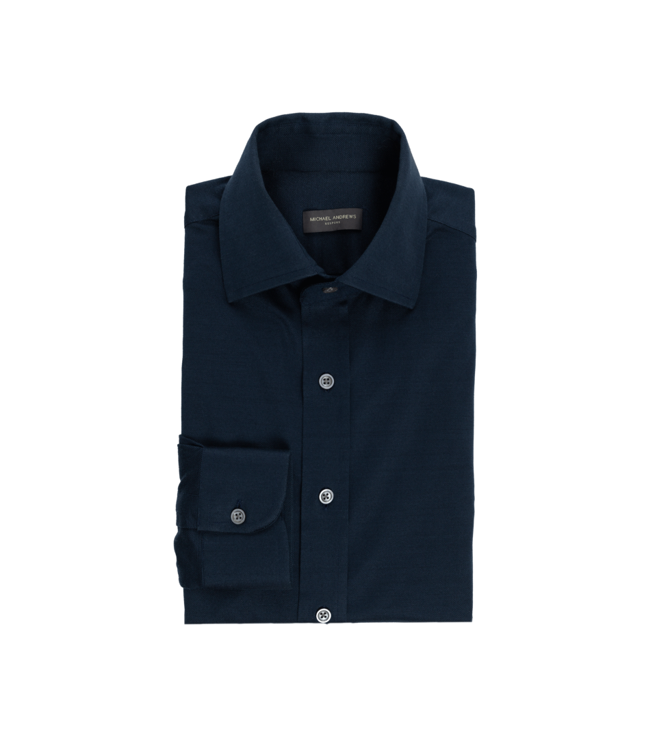 Dark Navy Blue Merino Wool Dress Shirt - He Spoke Style Shop