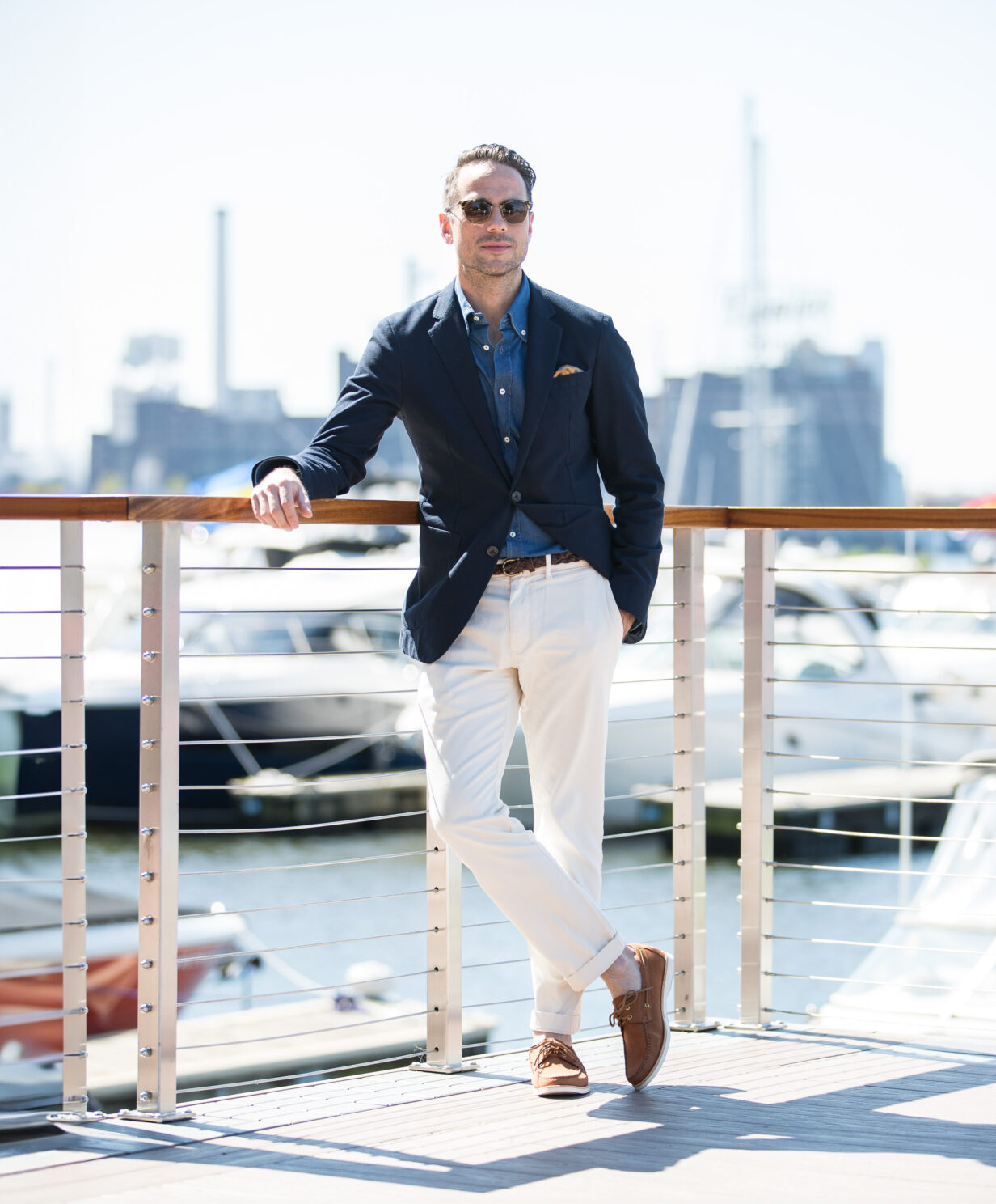 White and Navy Blue Outfit for Men's Fashion